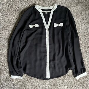 LC Lauren Conrad Black Blouse with White Trim
